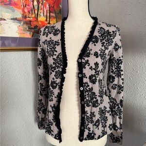 L.L. Bean Black Floral Women's Cardigan
